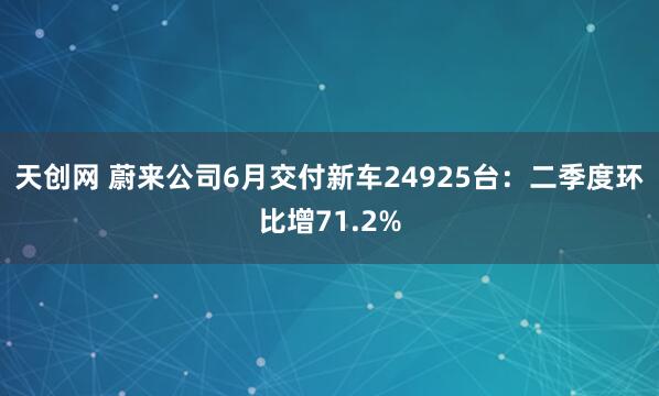天创网 蔚来公司6月交付新车24925台：二季度环比增71.2%