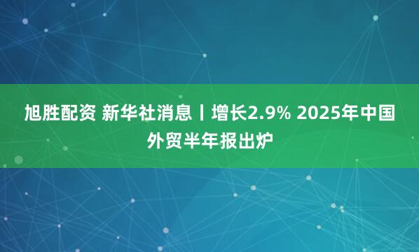 旭胜配资 新华社消息丨增长2.9% 2025年中国外贸半年报出炉